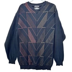 Vintage Tosani Canada Vintage V Neck Sweater‎ Mens Medium Geometric Knit Cotton